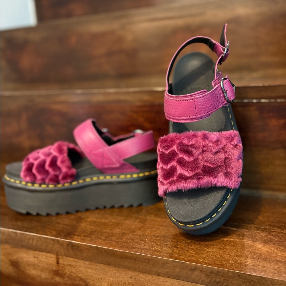 Pink Faux Fur Platform Sandals